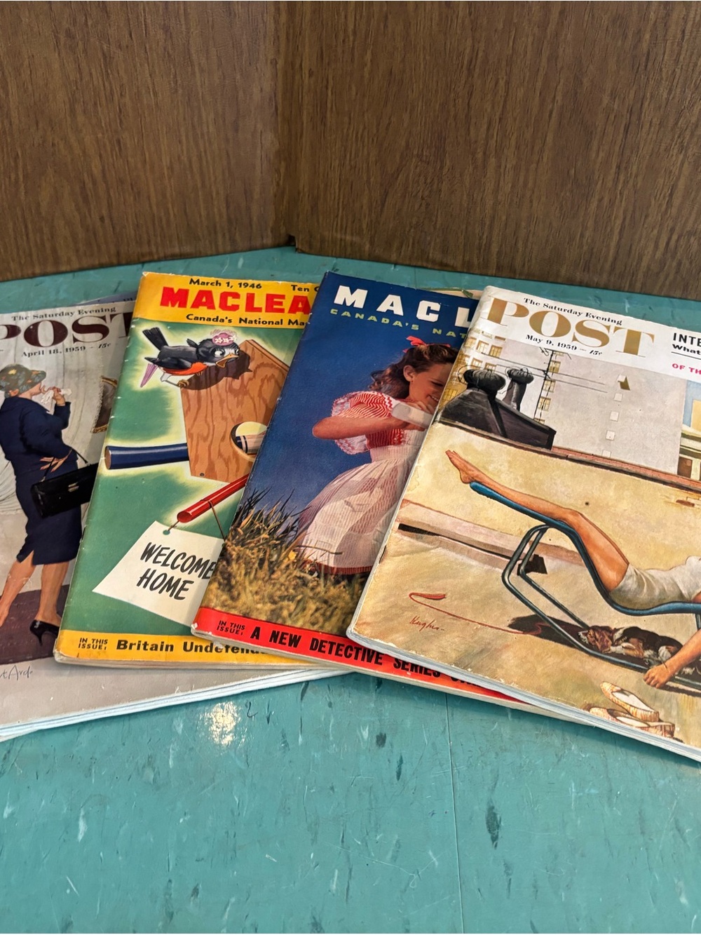 5 Vintage Maclean's & Saturday Evening Post magazines 1940’s 1950’s ephemera